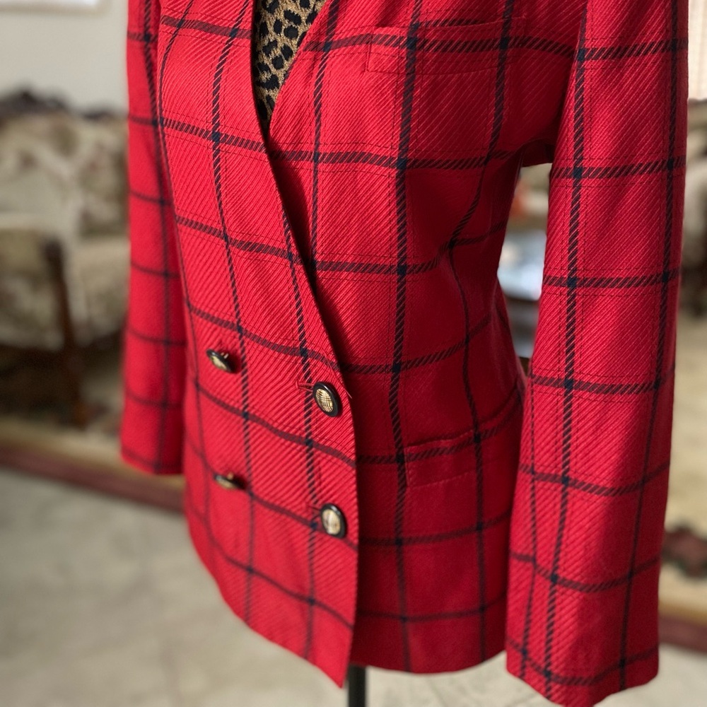 Classic Red Windowpane Double-Breasted Blazer - image 6